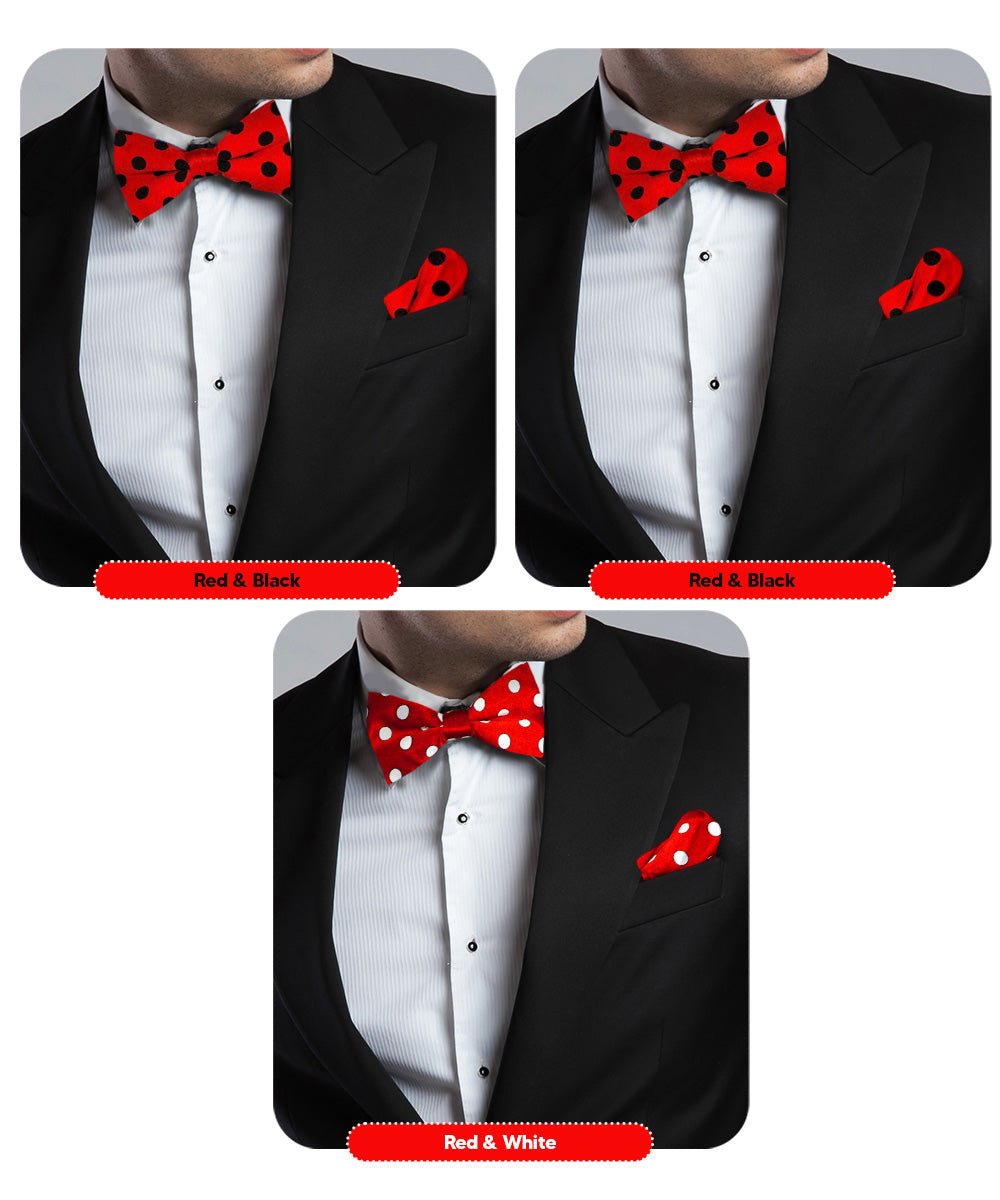 Vittorio Farina Polka Dot Bow Tie &amp; Pocket Square Multipacks - BH - PD - 3_RED - Classy Cufflinks