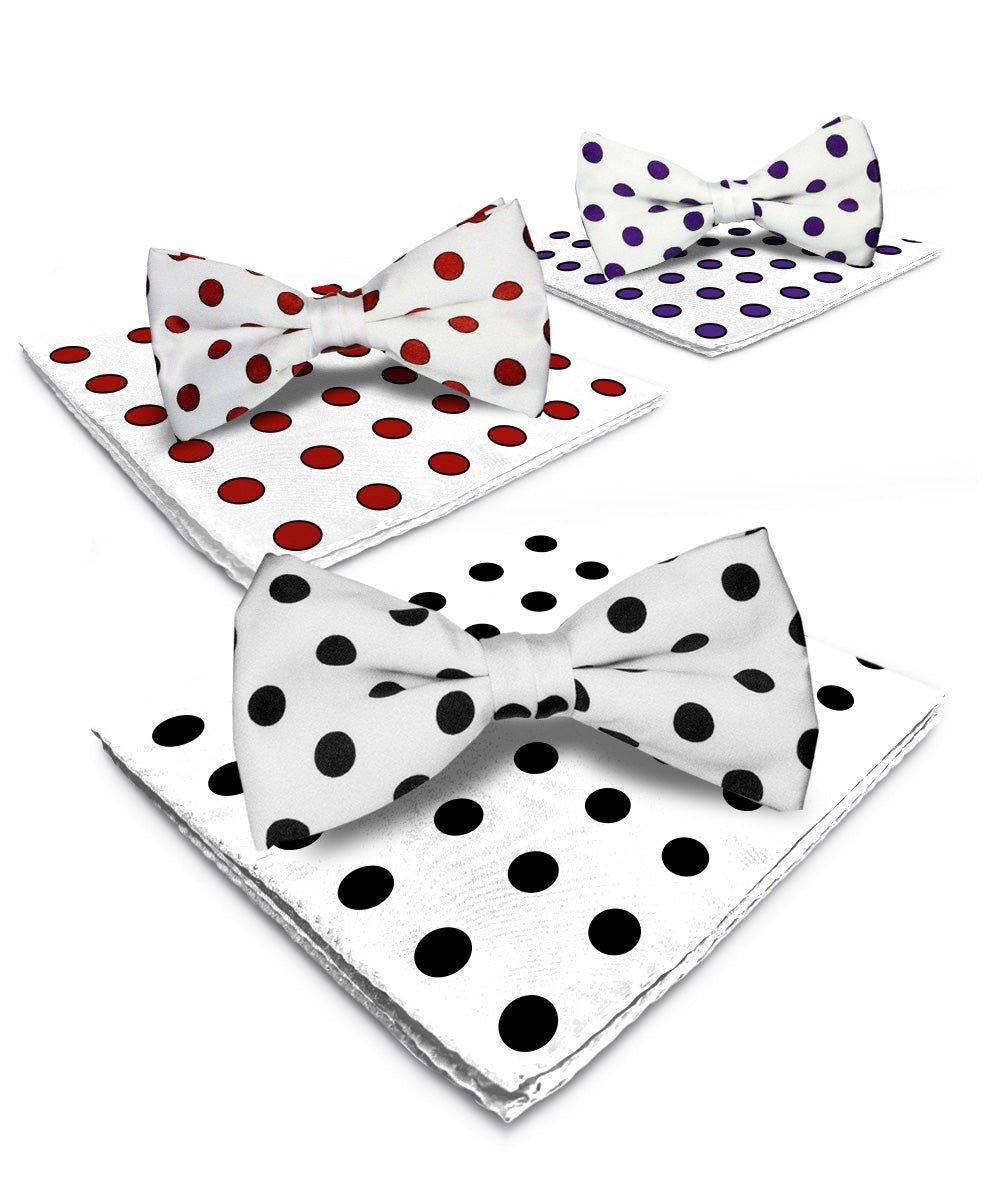 Vittorio Farina Polka Dot Bow Tie &amp; Pocket Square Multipacks - BH - PD - 3_WHITE - Classy Cufflinks