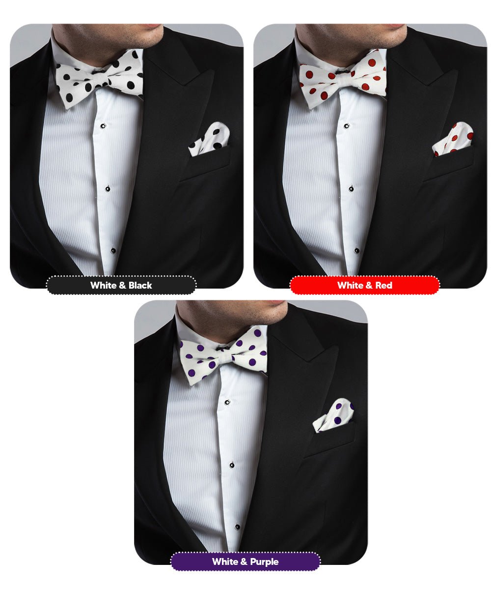 Vittorio Farina Polka Dot Bow Tie &amp; Pocket Square Multipacks - BH - PD - 3_WHITE - Classy Cufflinks