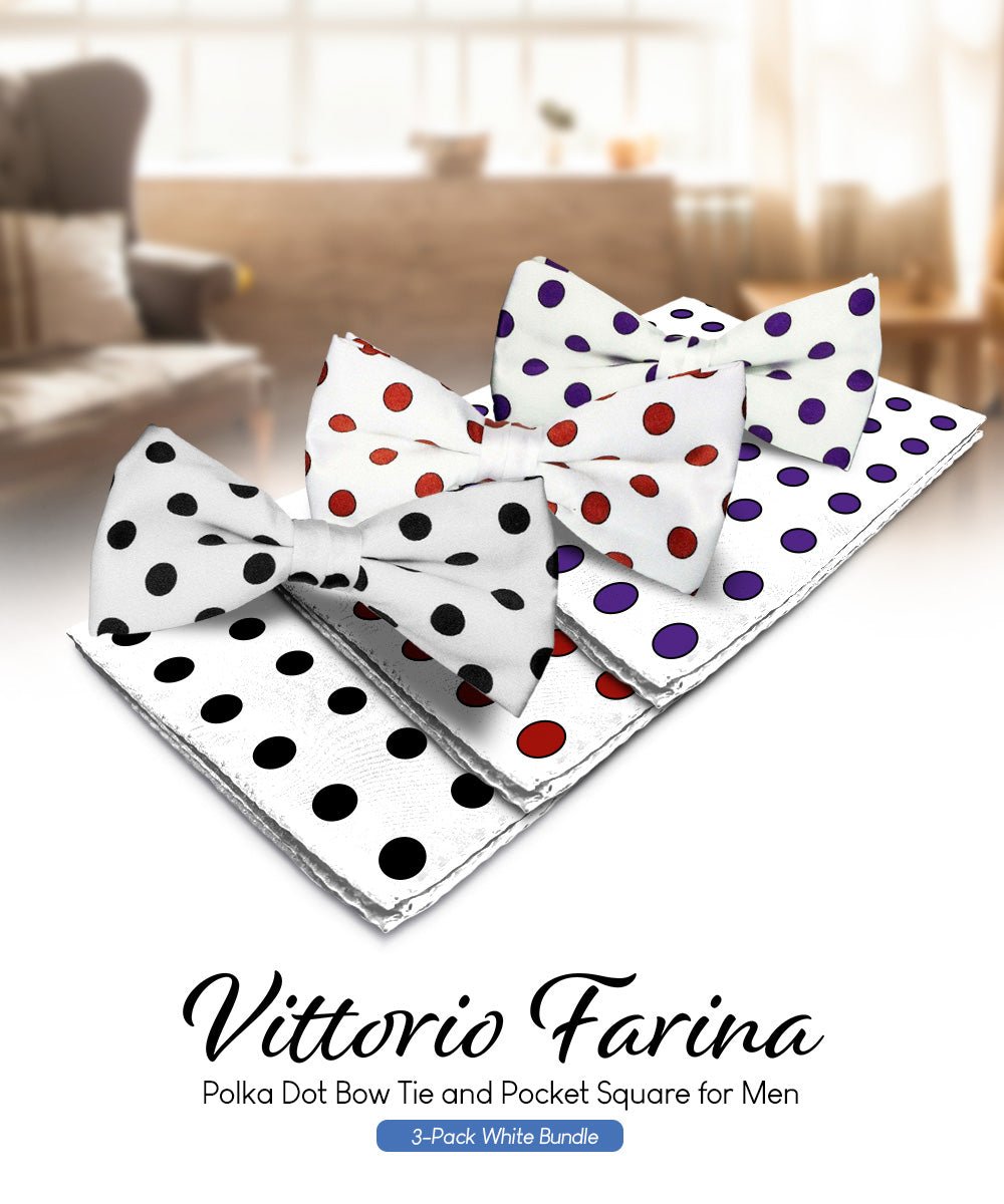 Vittorio Farina Polka Dot Bow Tie &amp; Pocket Square Multipacks - BH - PD - 3_WHITE - Classy Cufflinks