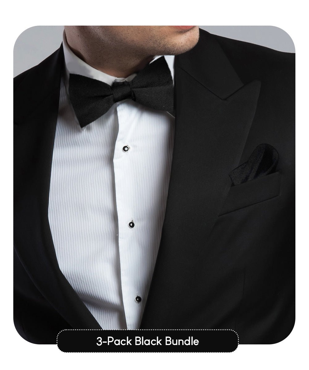 Vittorio Farina Classic Bow Tie &amp; Pocket Square Multipacks - BH - SOLID - 3_BLACK - Classy Cufflinks