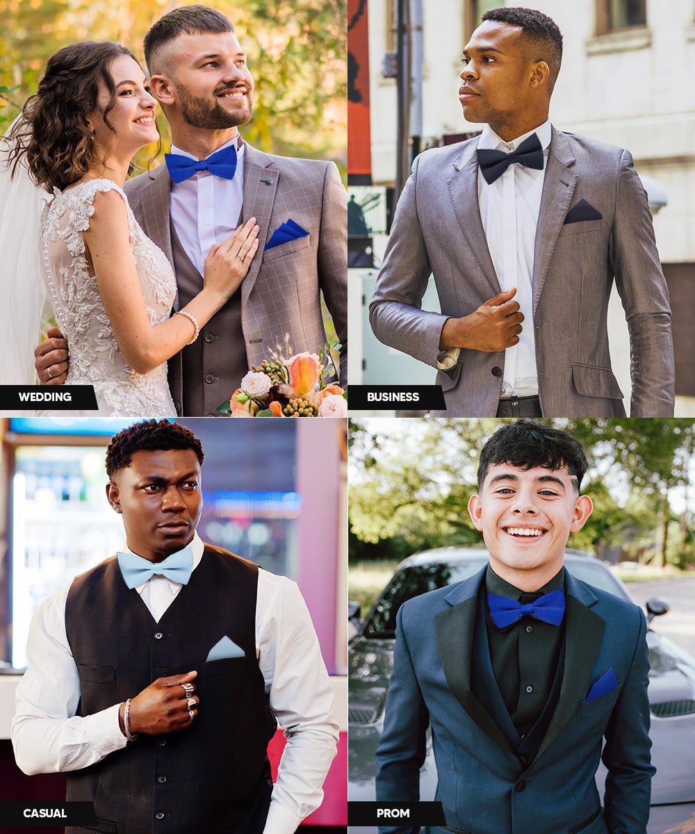 Vittorio Farina Classic Bow Tie &amp; Pocket Square Multipacks - BH - SOLID - 3_BLUE - Classy Cufflinks