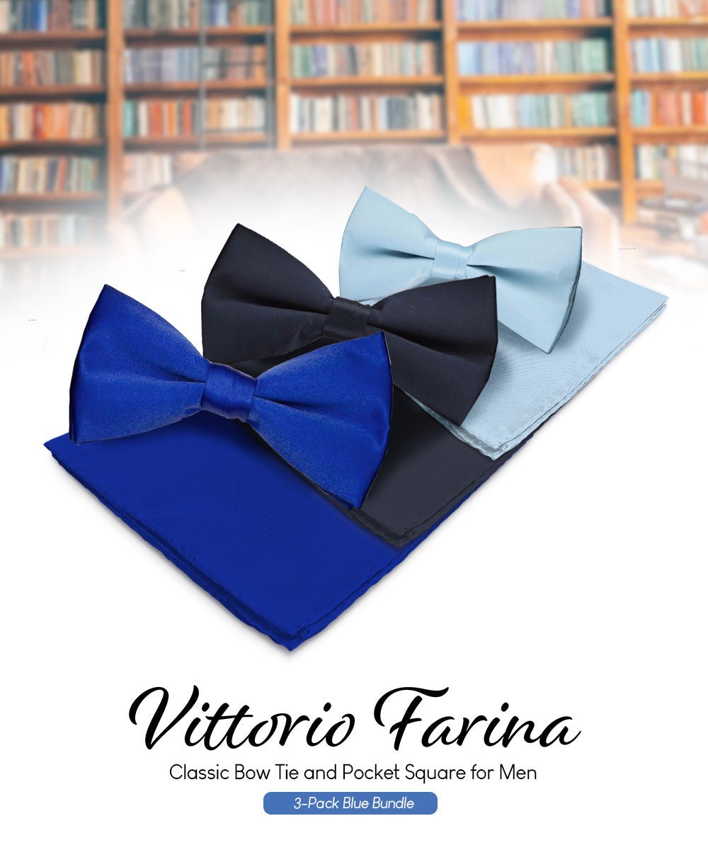 Vittorio Farina Classic Bow Tie &amp; Pocket Square Multipacks - BH - SOLID - 3_BLUE - Classy Cufflinks