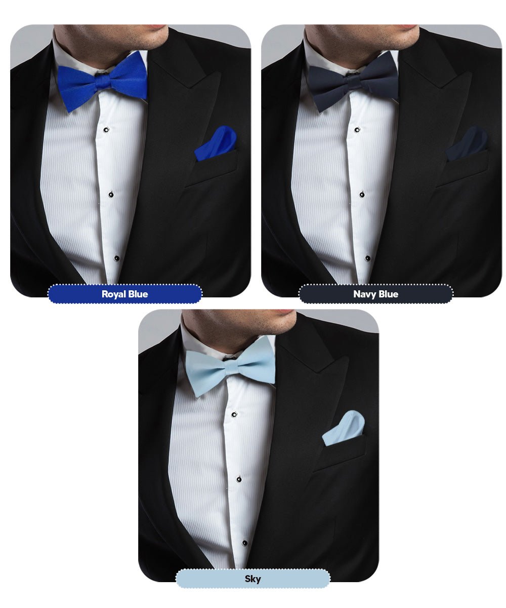Vittorio Farina Classic Bow Tie &amp; Pocket Square Multipacks - BH - SOLID - 3_BLUE - Classy Cufflinks
