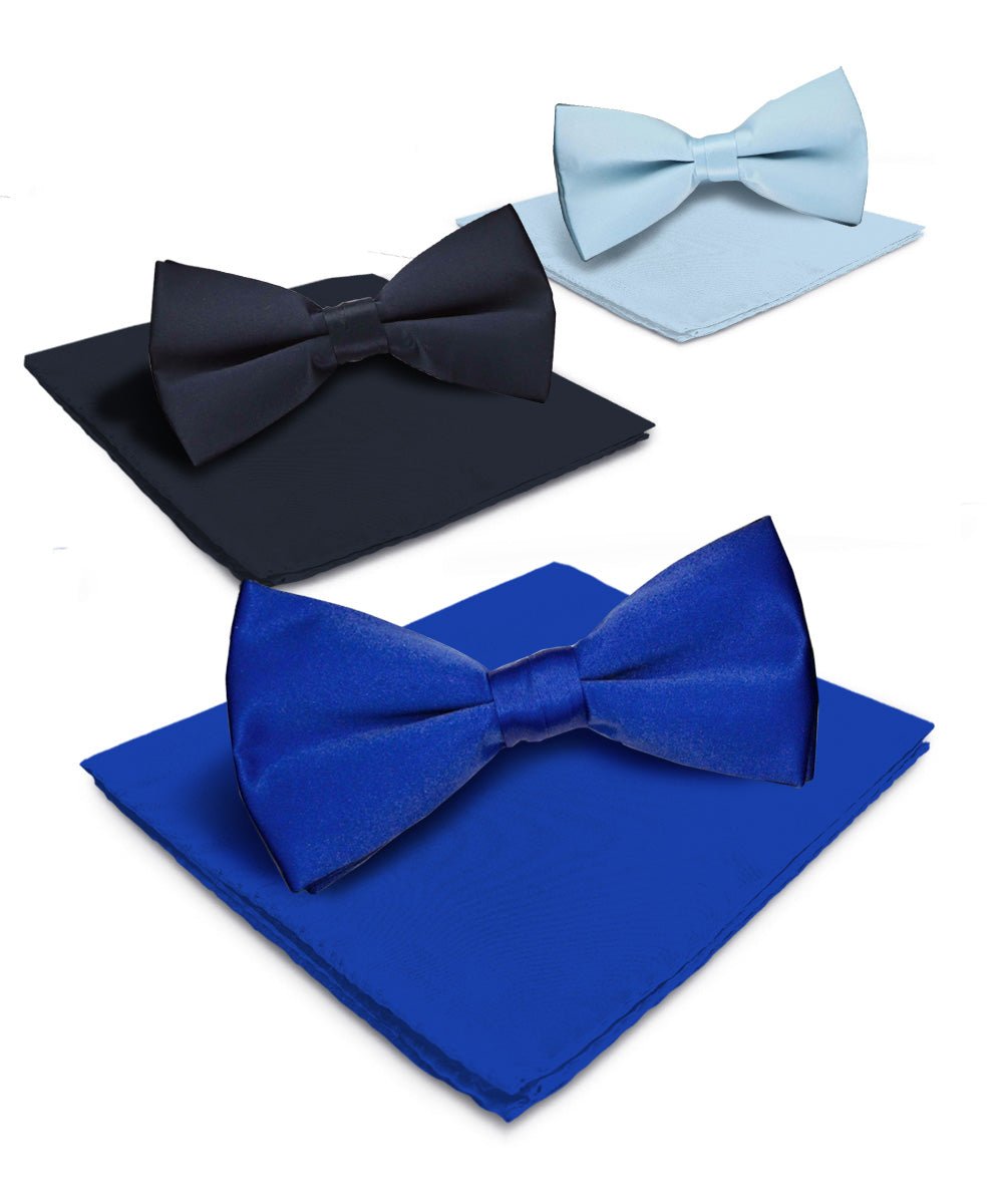 Vittorio Farina Classic Bow Tie &amp; Pocket Square Multipacks - BH - SOLID - 3_BLUE - Classy Cufflinks