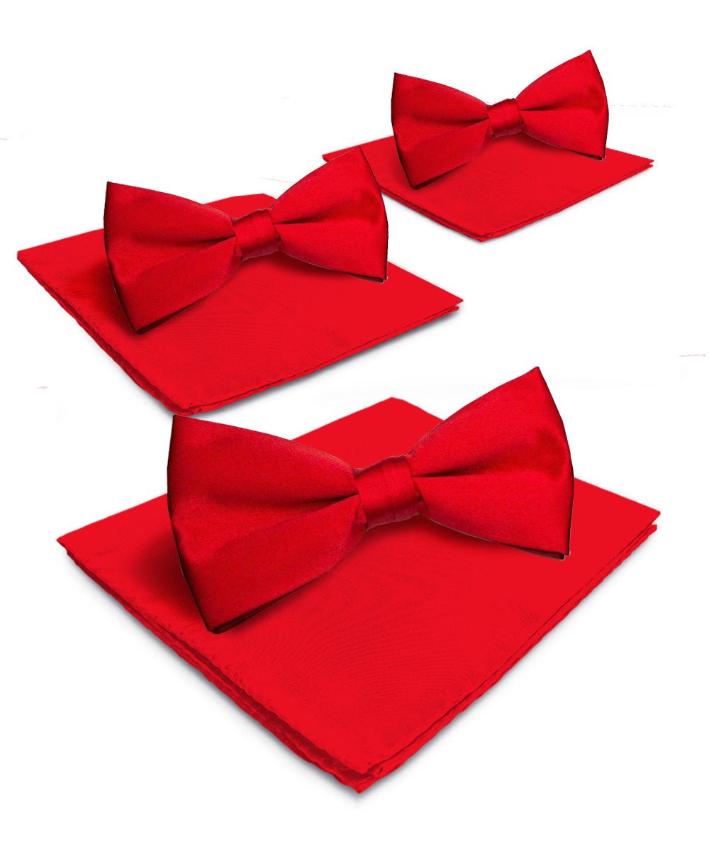 Vittorio Farina Classic Bow Tie &amp; Pocket Square Multipacks - BH - SOLID - 3_RED - Classy Cufflinks