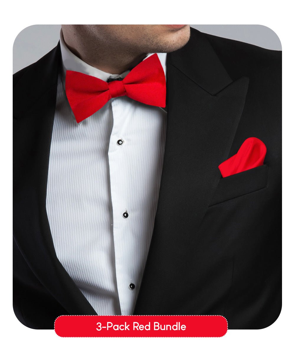 Vittorio Farina Classic Bow Tie &amp; Pocket Square Multipacks - BH - SOLID - 3_RED - Classy Cufflinks