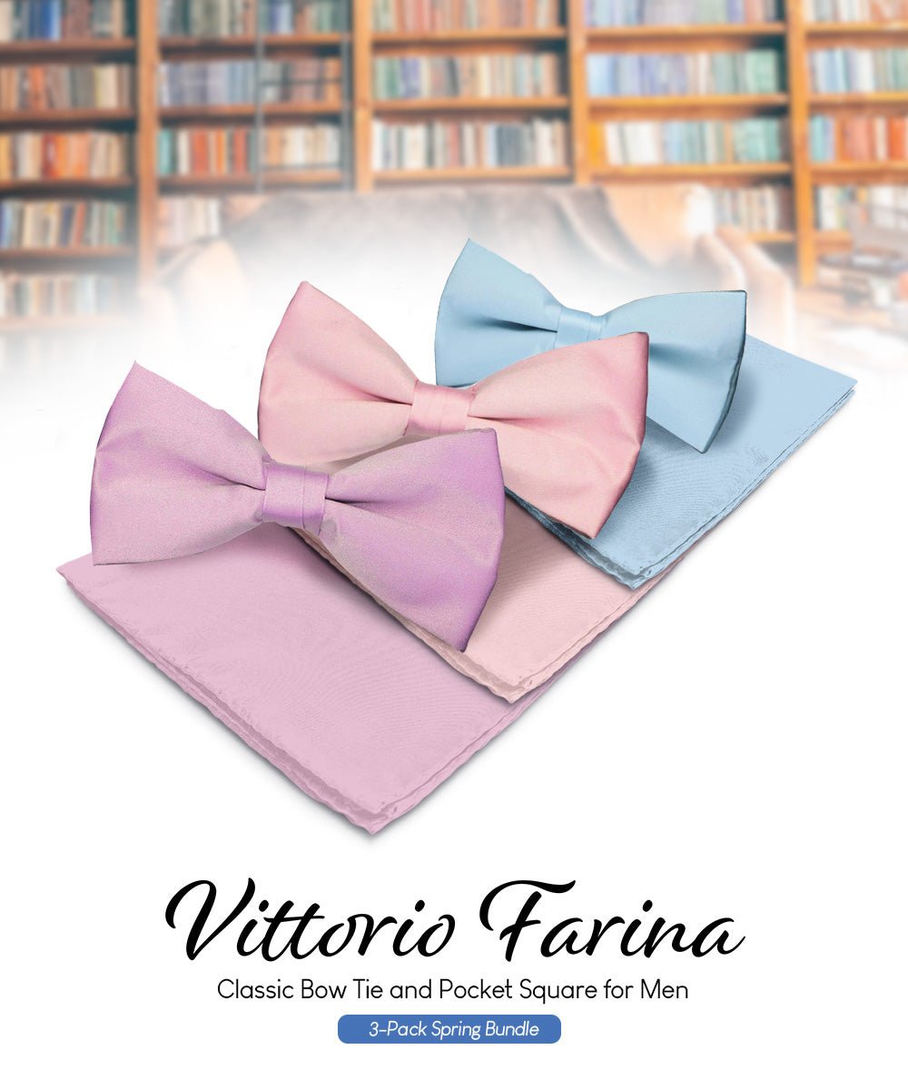 Vittorio Farina Classic Bow Tie &amp; Pocket Square Multipacks - BH - SOLID - 3_SPRING1 - Classy Cufflinks