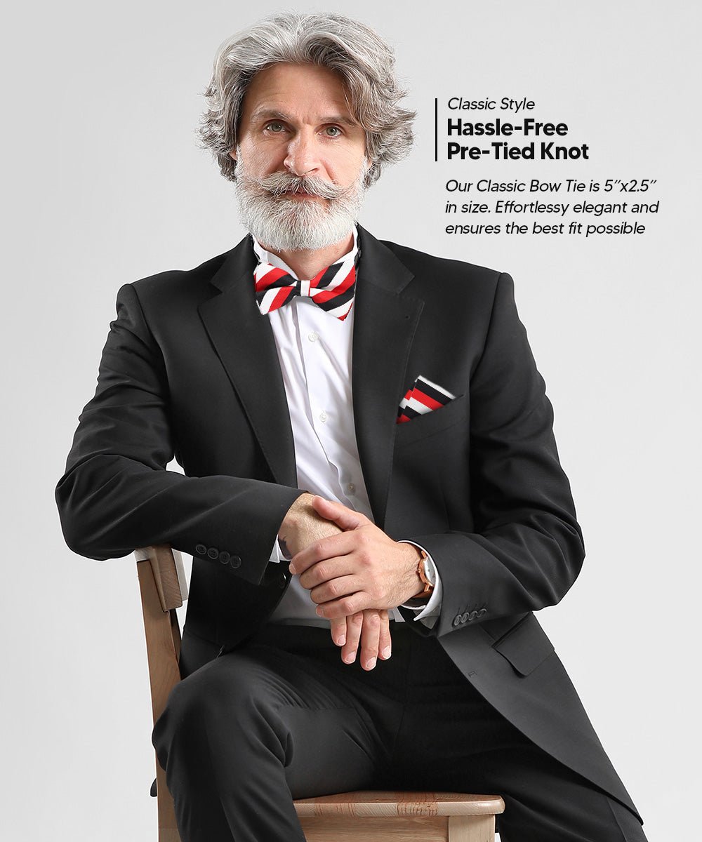 Vittorio Farina Striped Bow Tie &amp; Pocket Square Multipacks - BH - ST - 3_BLACK - Classy Cufflinks