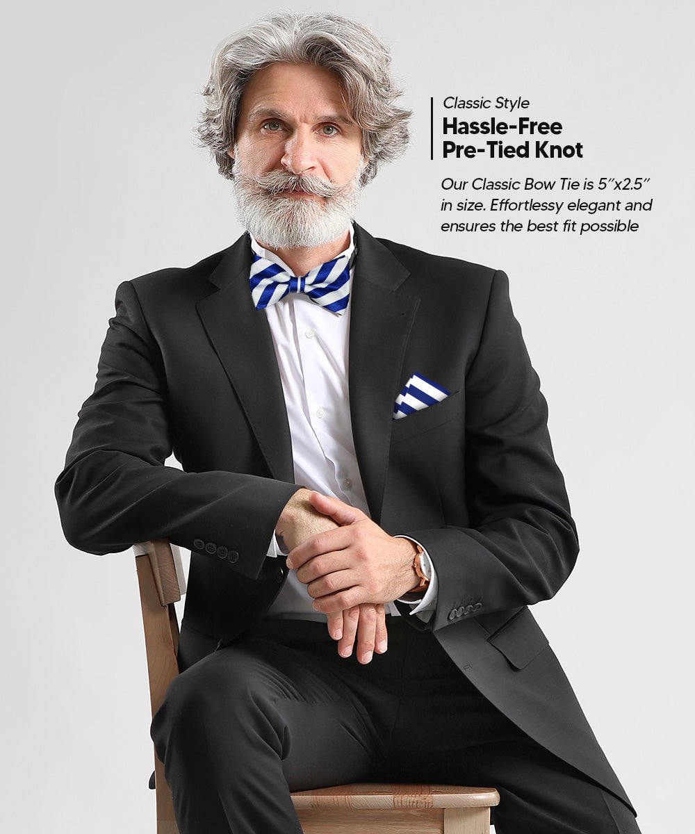 Vittorio Farina Striped Bow Tie & Pocket Square Multipacks - BH - ST - 3_BLUE - Classy Cufflinks
