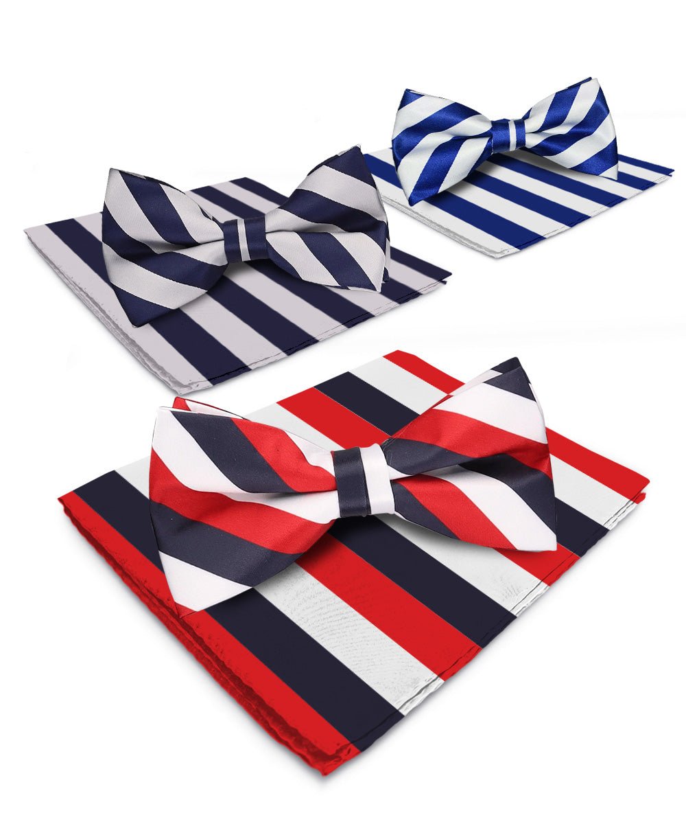Vittorio Farina Striped Bow Tie &amp; Pocket Square Multipacks - BH - ST - 3_BLUE - Classy Cufflinks