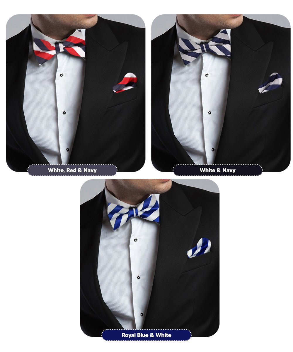 Vittorio Farina Striped Bow Tie &amp; Pocket Square Multipacks - BH - ST - 3_BLUE - Classy Cufflinks