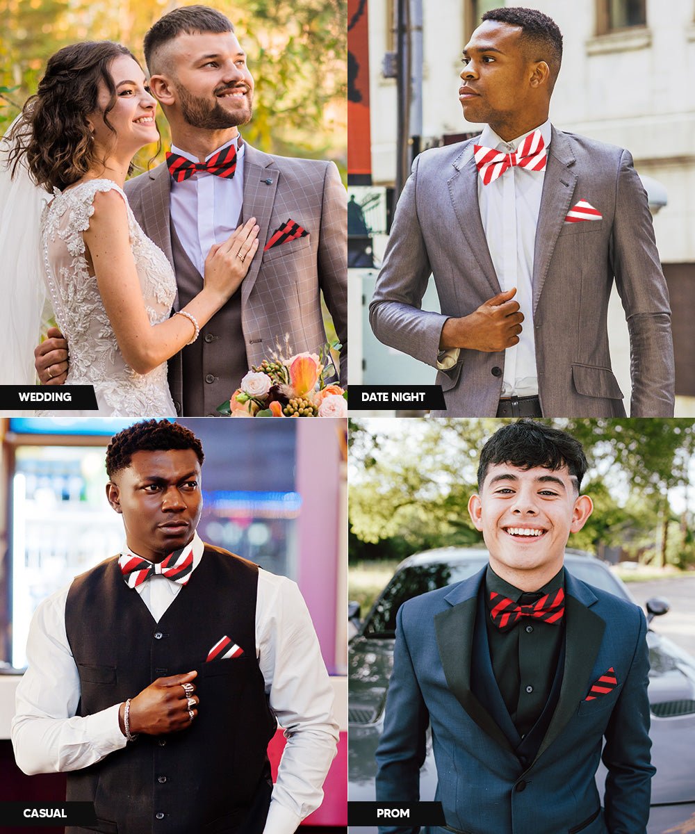 Vittorio Farina Striped Bow Tie &amp; Pocket Square Multipacks - BH - ST - 3_RED - Classy Cufflinks