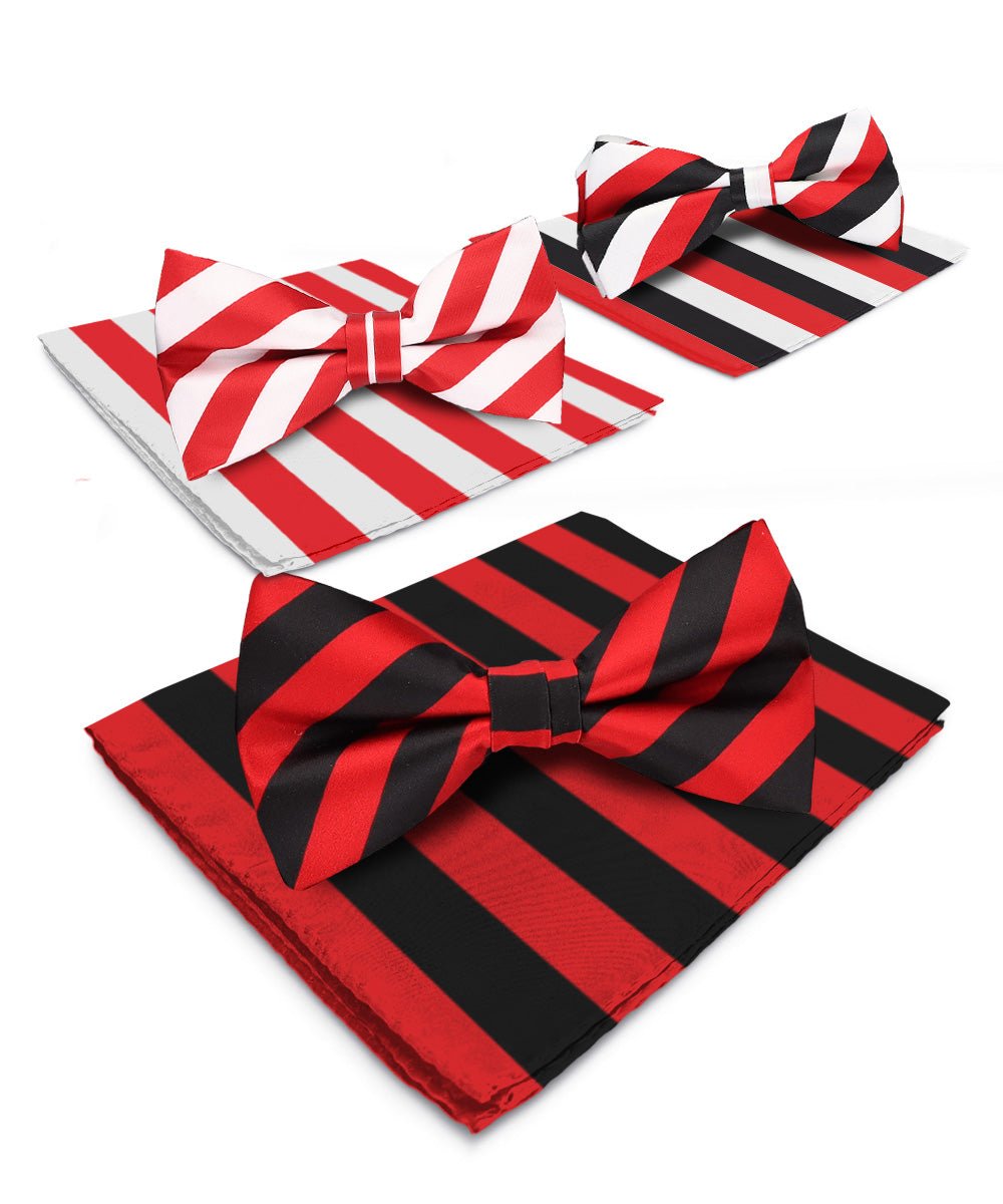 Vittorio Farina Striped Bow Tie &amp; Pocket Square Multipacks - BH - ST - 3_RED - Classy Cufflinks