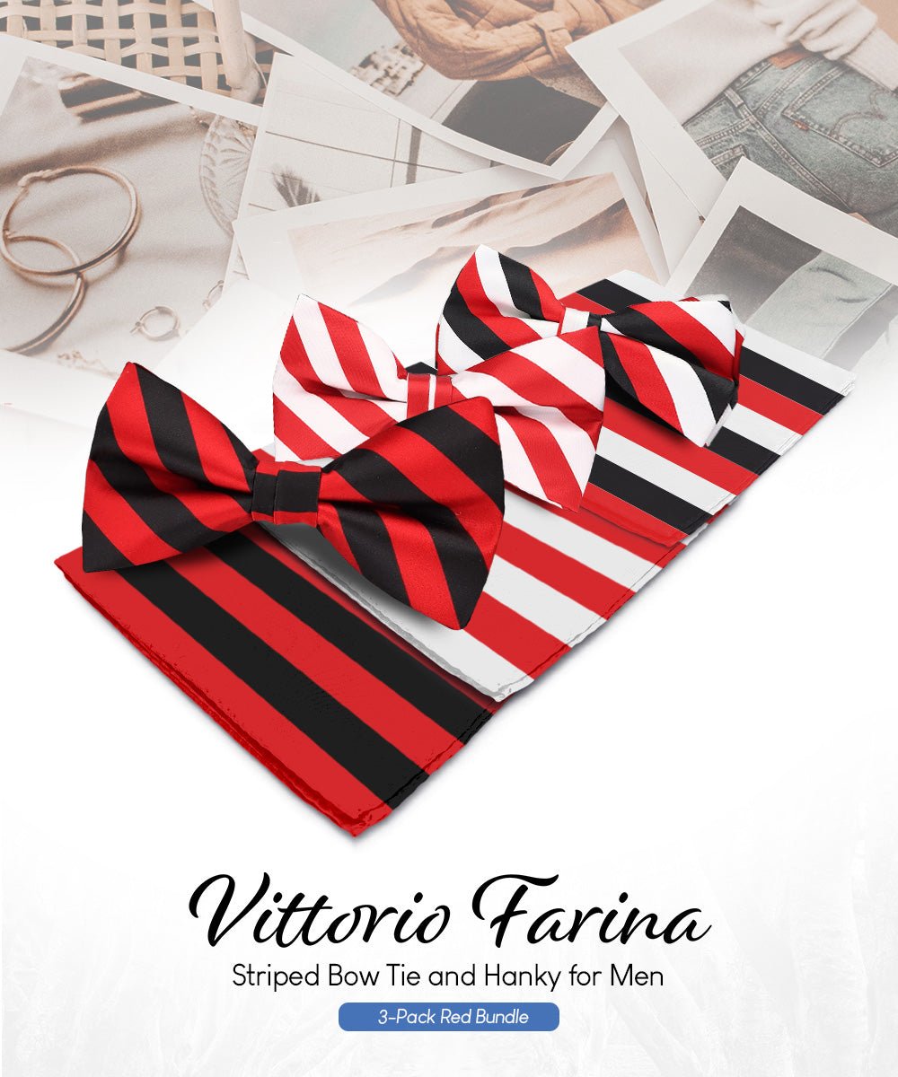 Vittorio Farina Striped Bow Tie & Pocket Square Multipacks - BH - ST - 3_RED - Classy Cufflinks