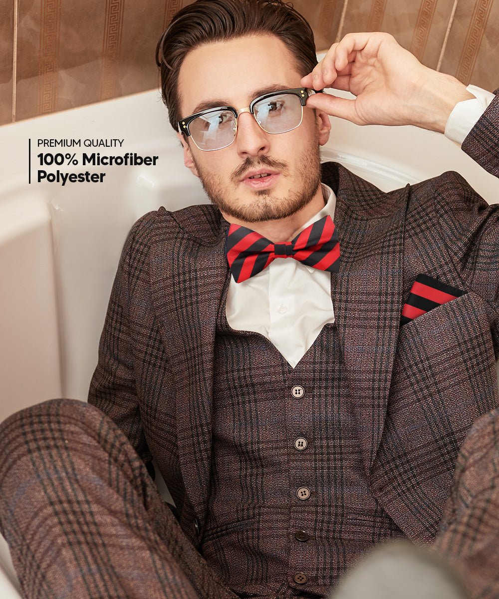 Vittorio Farina Striped Bow Tie & Pocket Square Multipacks - BH - ST - 3_RED - Classy Cufflinks
