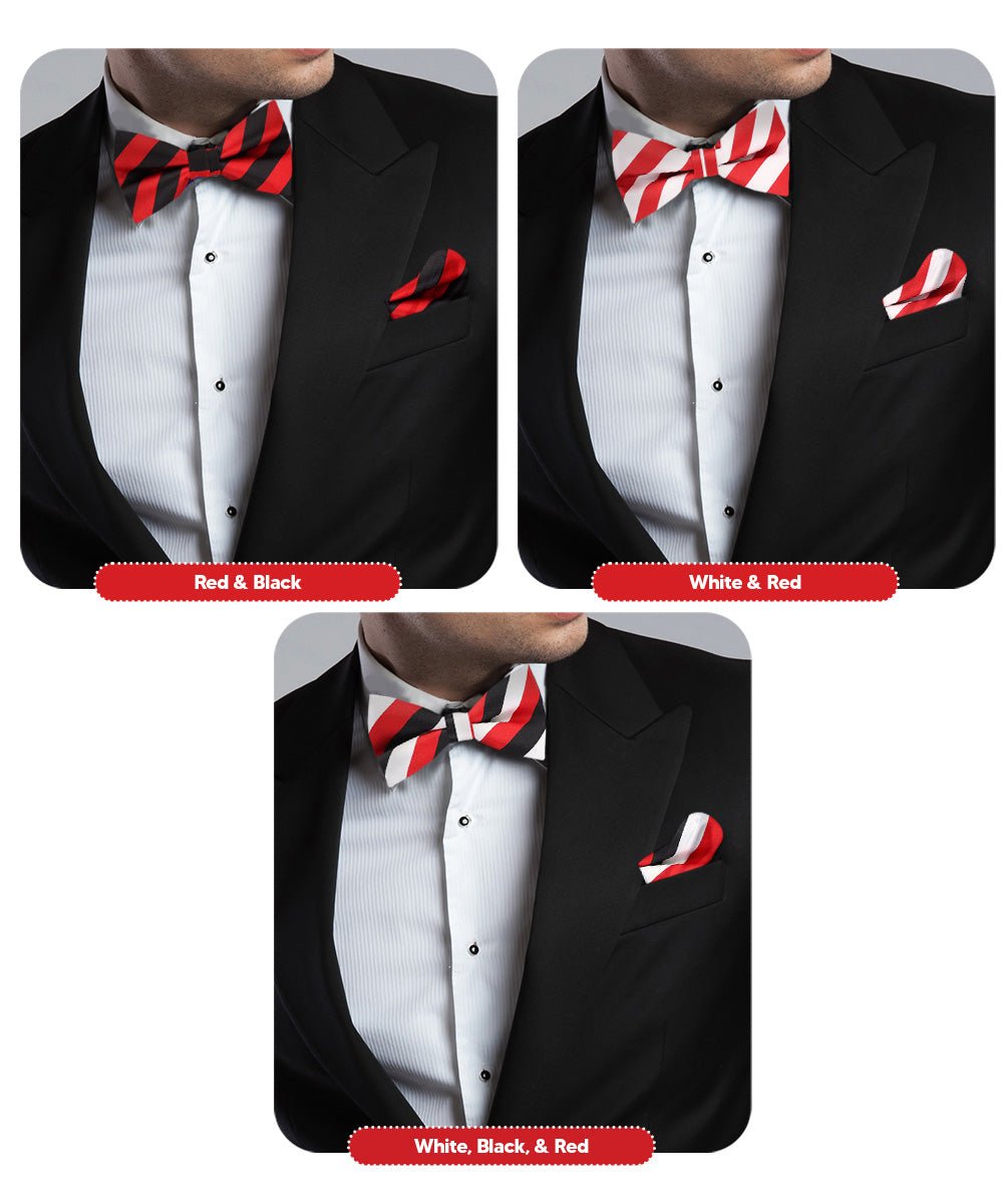 Vittorio Farina Striped Bow Tie &amp; Pocket Square Multipacks - BH - ST - 3_RED - Classy Cufflinks