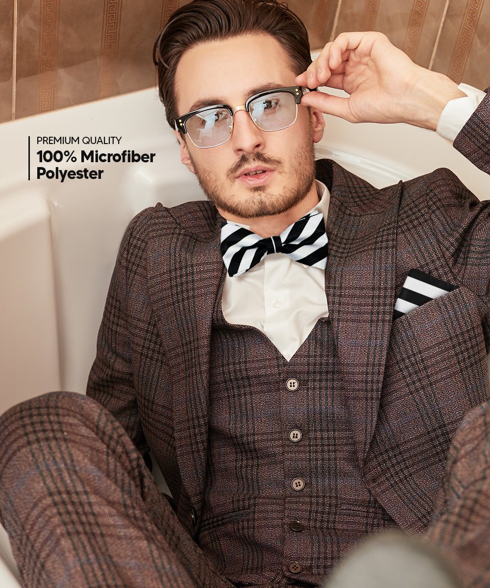 Vittorio Farina Striped Bow Tie & Pocket Square Multipacks - BH - ST - 3_WHITE - Classy Cufflinks
