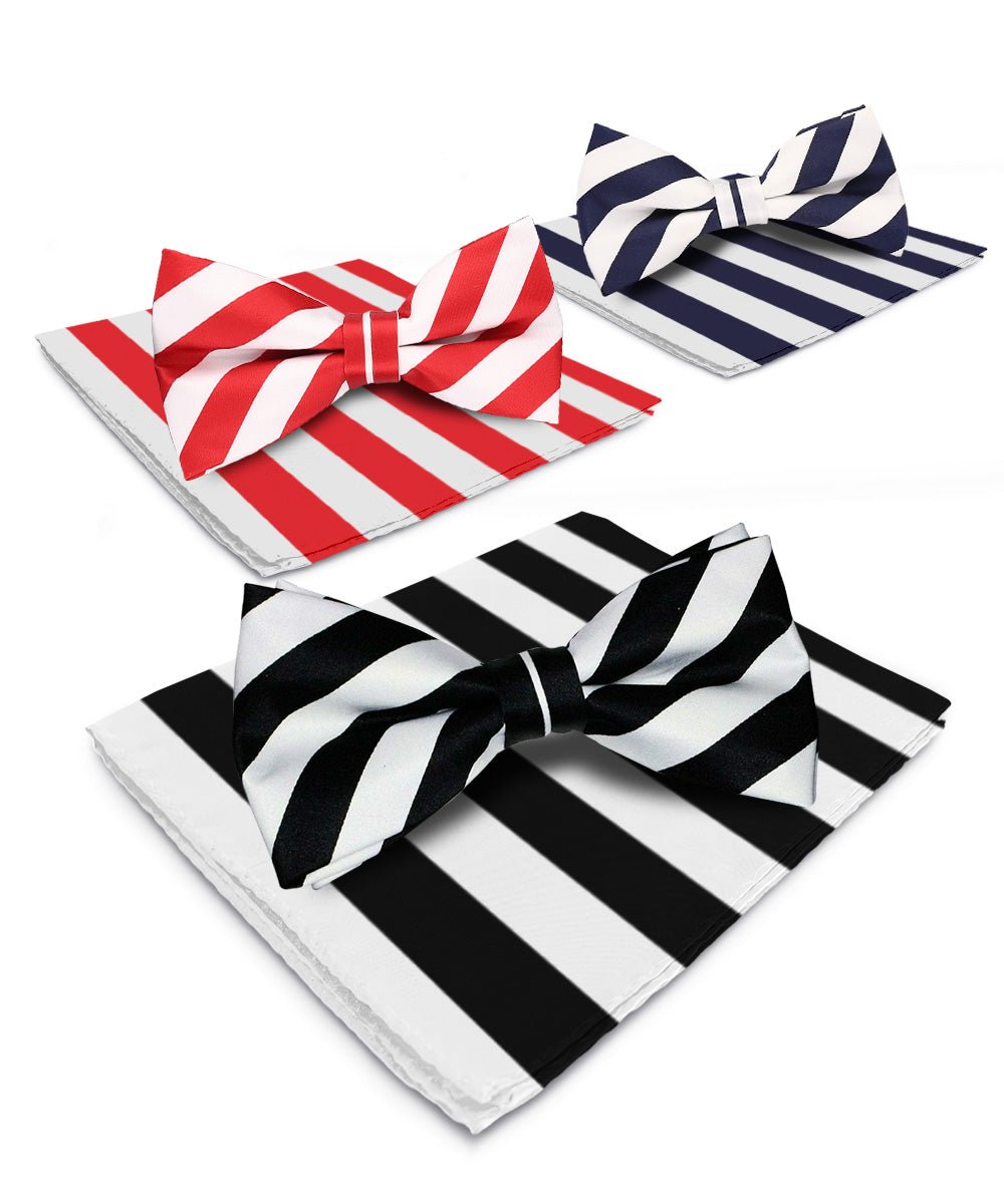 Vittorio Farina Striped Bow Tie & Pocket Square Multipacks - BH - ST - 3_WHITE - Classy Cufflinks