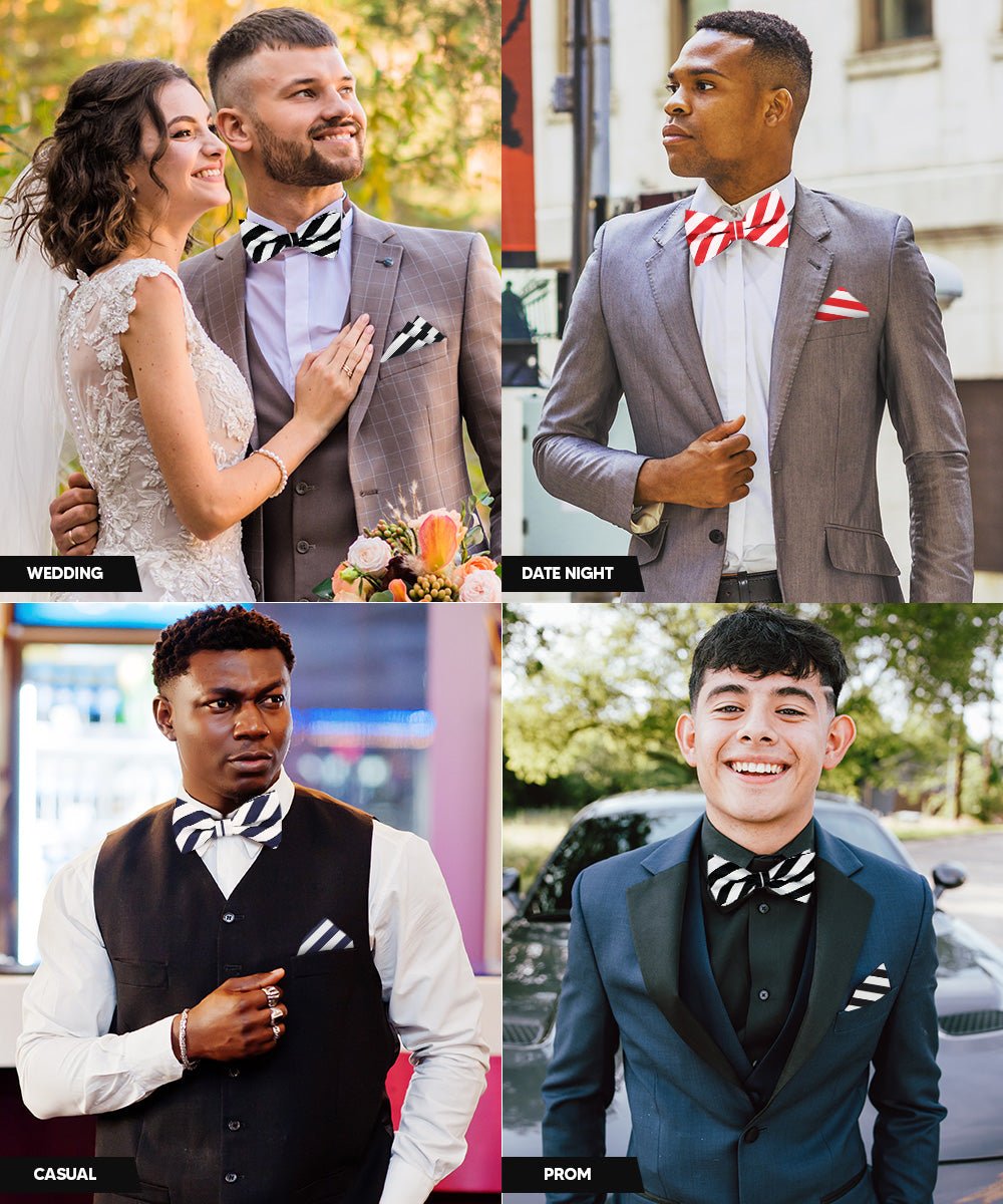 Vittorio Farina Striped Bow Tie &amp; Pocket Square Multipacks - BH - ST - 3_WHITE - Classy Cufflinks