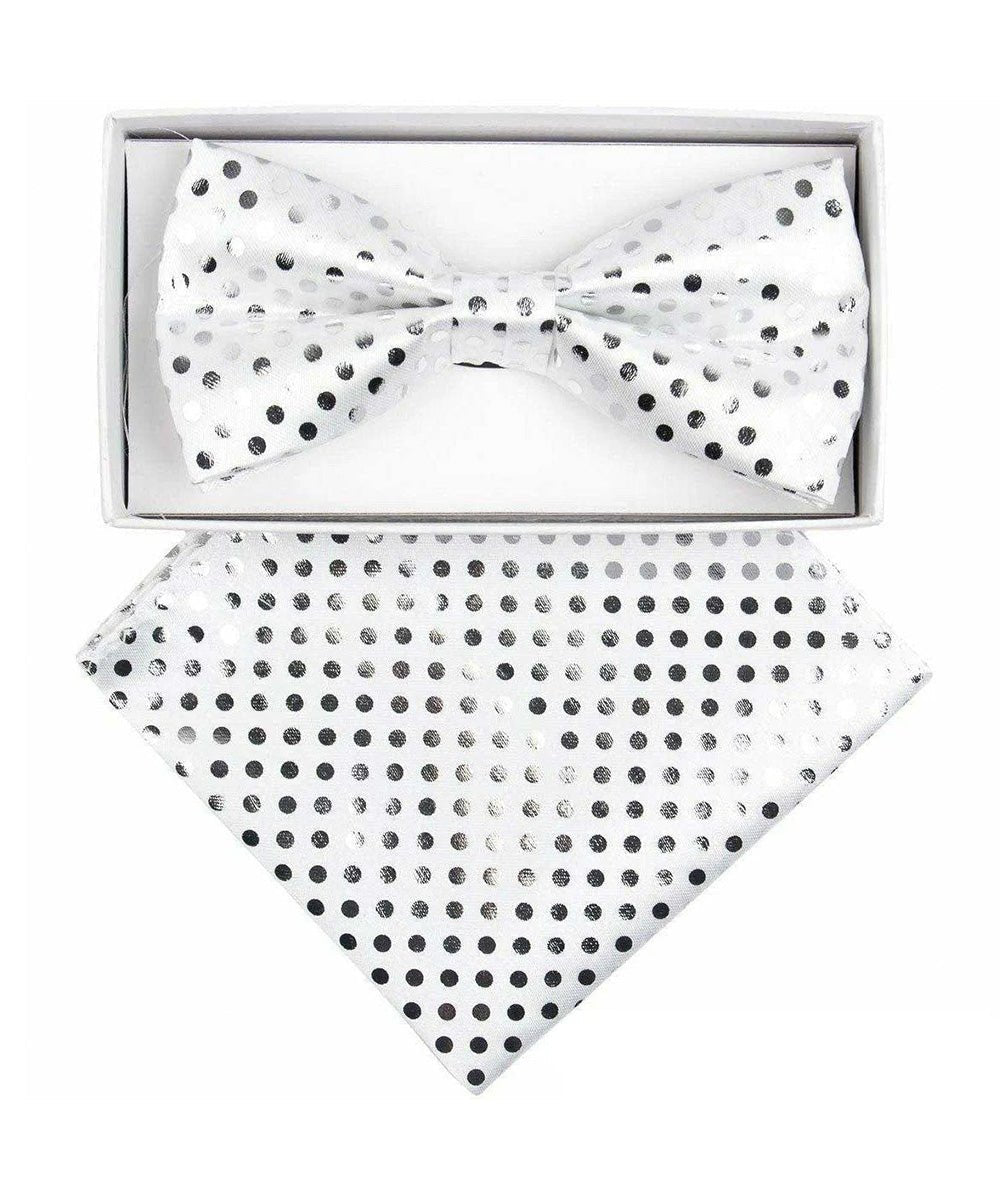 Vittorio Farina Men&#39;s Metallic Design Bow Tie &amp; Pocket Square in Gift Box - bhm - 001 - Classy Cufflinks
