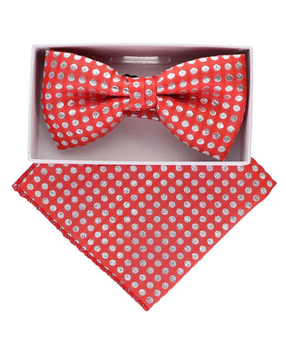 Vittorio Farina Men's Metallic Design Bow Tie & Pocket Square in Gift Box - bhm - 003 - Classy Cufflinks