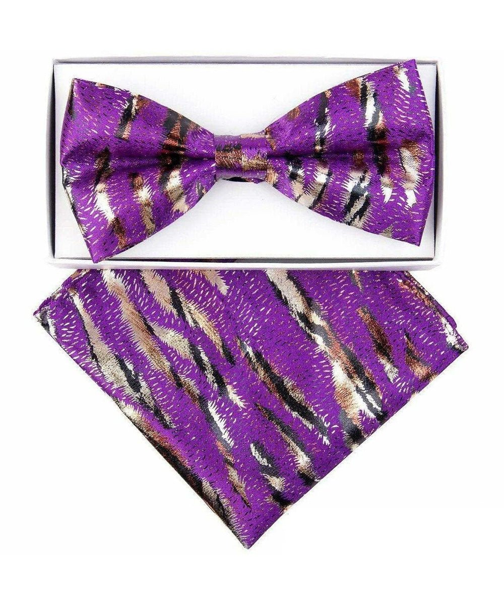 Vittorio Farina Men's Metallic Design Bow Tie &amp; Pocket Square in Gift Box - bhm - 019 - Classy Cufflinks