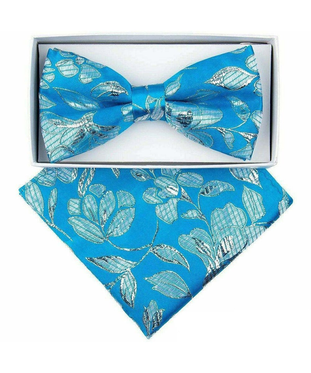 Vittorio Farina Men's Metallic Design Bow Tie & Pocket Square in Gift Box - bhm - 023 - Classy Cufflinks