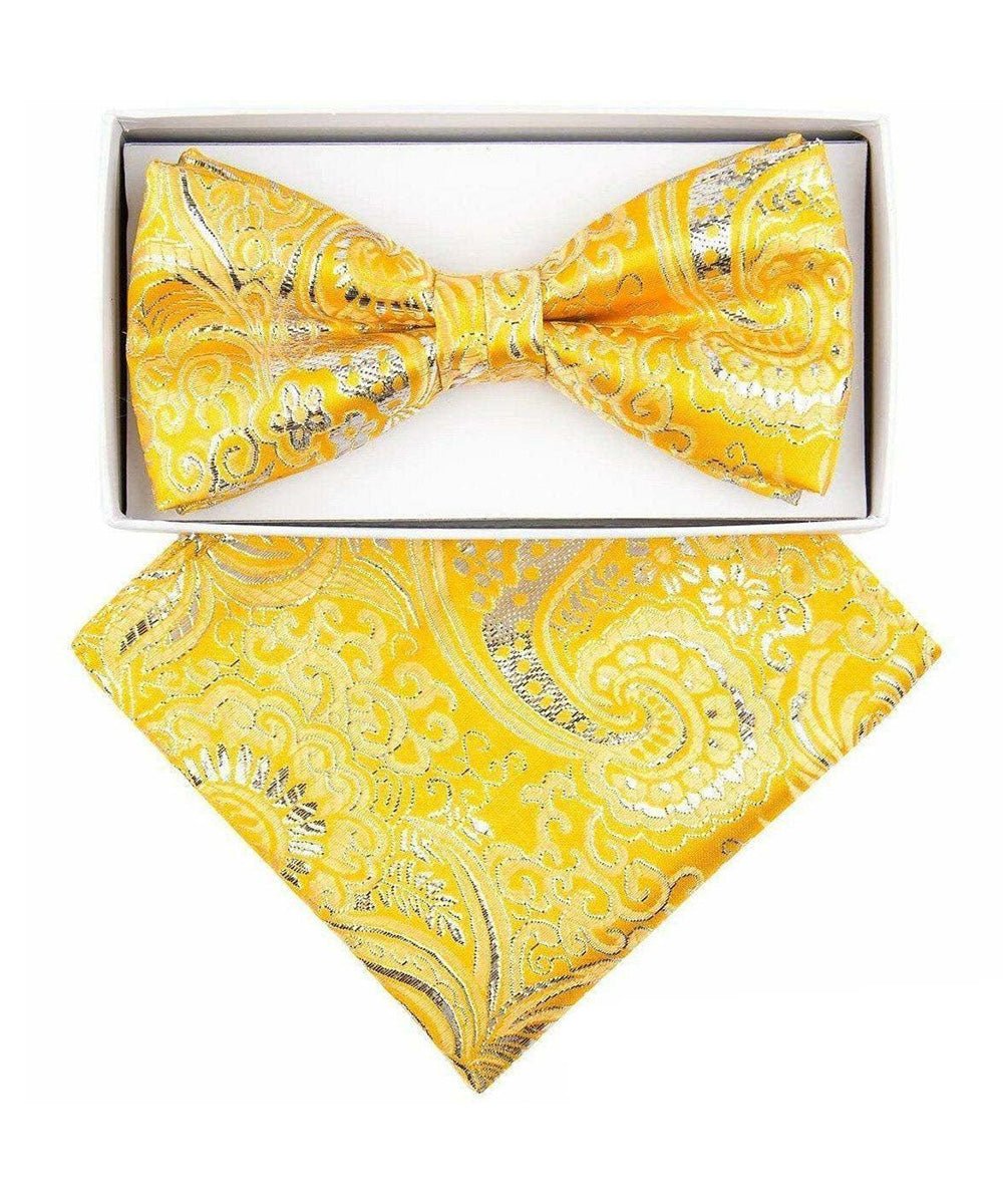 Vittorio Farina Men's Metallic Design Bow Tie &amp; Pocket Square in Gift Box - bhm - 026 - Classy Cufflinks