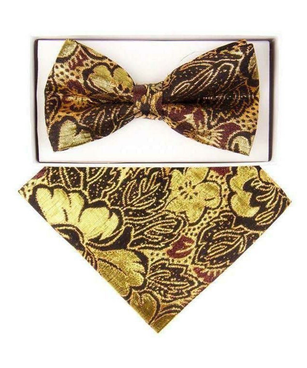 Vittorio Farina Men's Metallic Design Bow Tie &amp; Pocket Square in Gift Box - bhm - 037 - Classy Cufflinks
