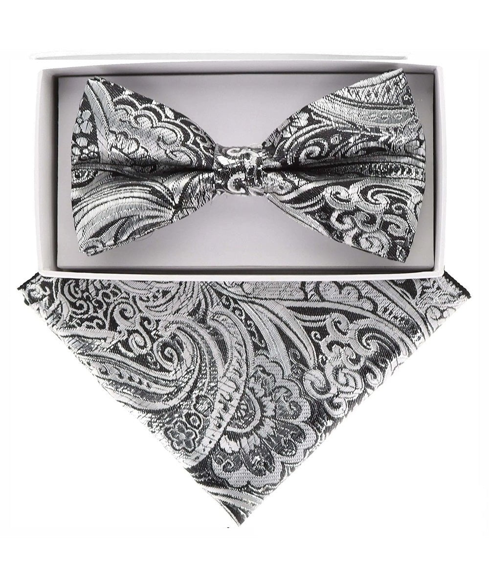 Vittorio Farina Men's Metallic Design Bow Tie &amp; Pocket Square in Gift Box - bhm - 038 - Classy Cufflinks