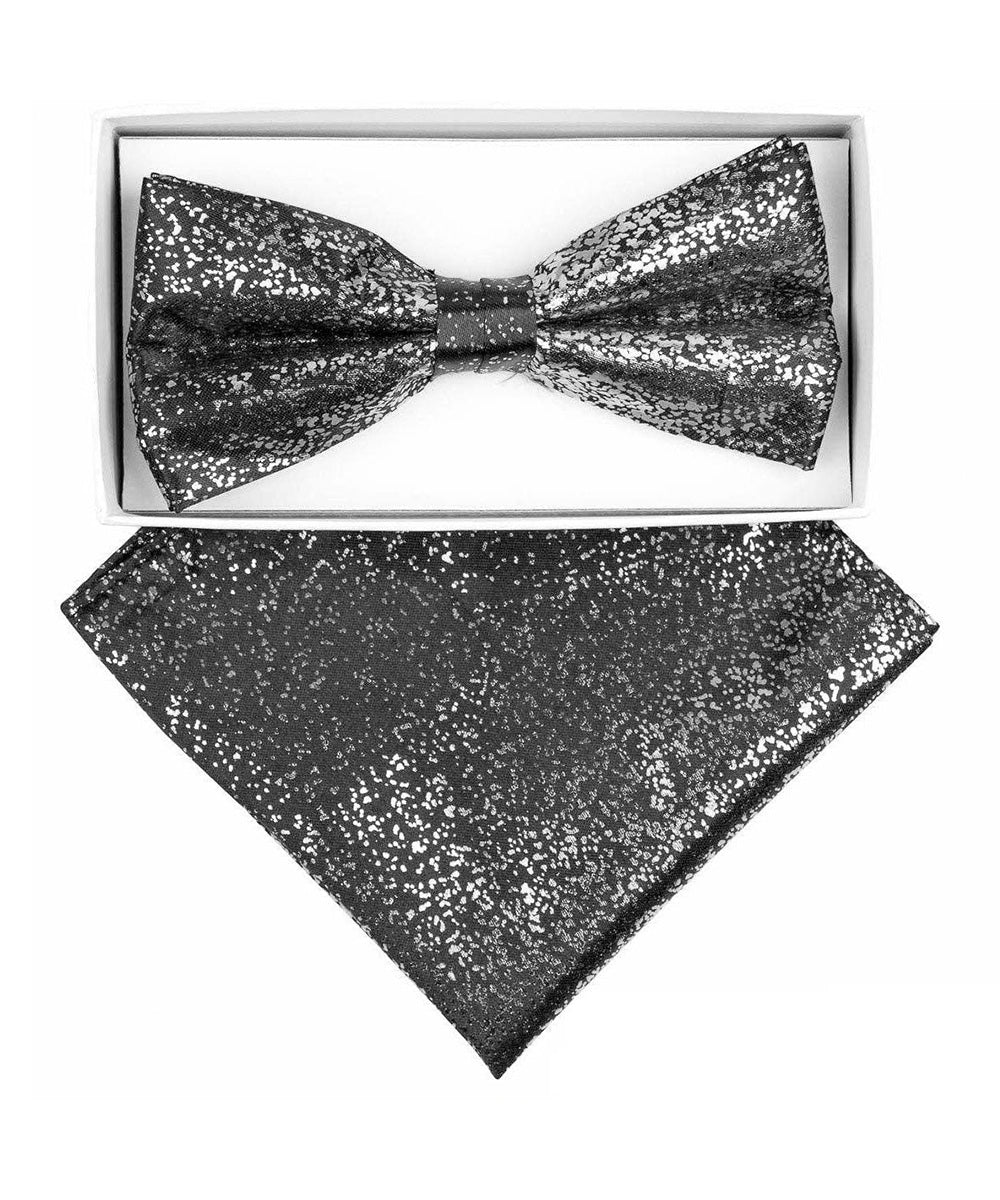 Vittorio Farina Men's Metallic Design Bow Tie &amp; Pocket Square in Gift Box - bhm - 045 - Classy Cufflinks