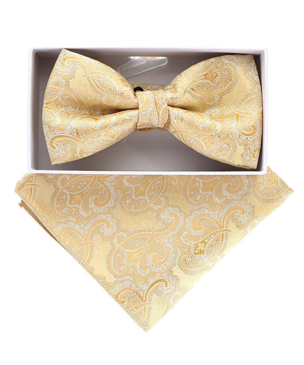 Vittorio Farina Men's Metallic Design Bow Tie &amp; Pocket Square in Gift Box - bhm - 050 - Classy Cufflinks