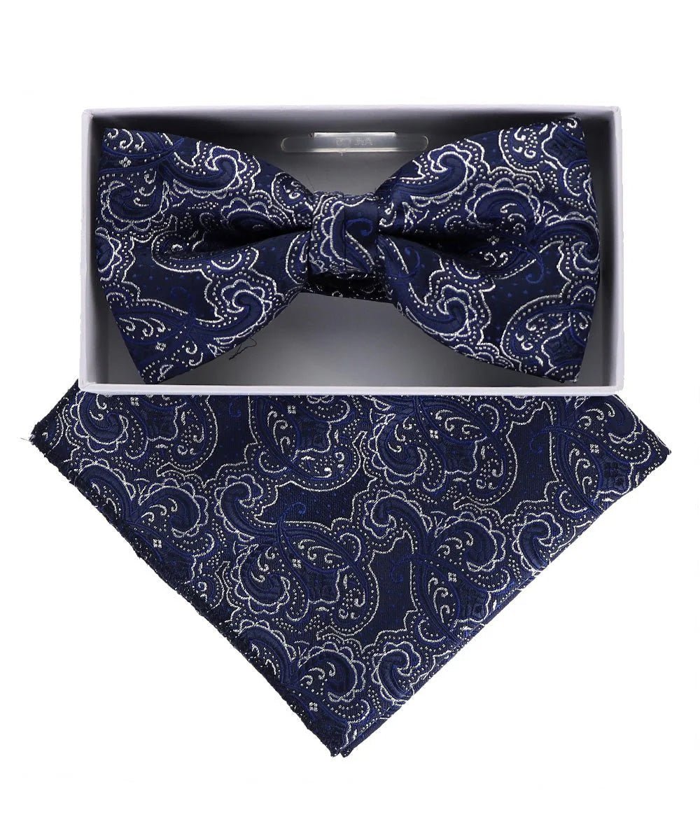 Vittorio Farina Men's Metallic Design Bow Tie & Pocket Square in Gift Box - bhm - 051 - Classy Cufflinks