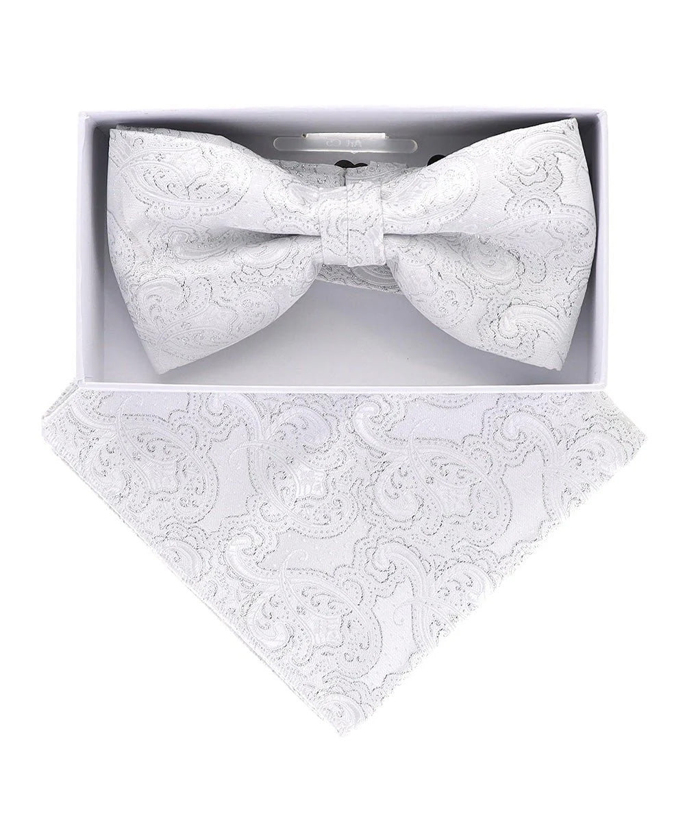 Vittorio Farina Men's Metallic Design Bow Tie & Pocket Square in Gift Box - bhm - 052 - Classy Cufflinks