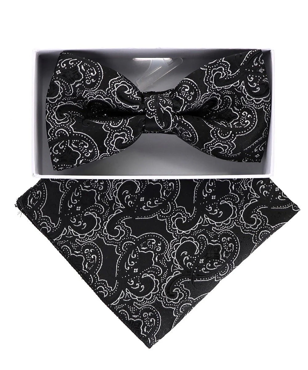 Vittorio Farina Men's Metallic Design Bow Tie &amp; Pocket Square in Gift Box - bhm - 053 - Classy Cufflinks