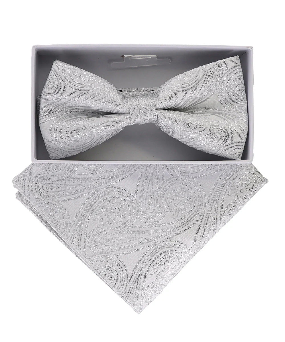 Vittorio Farina Men's Metallic Design Bow Tie & Pocket Square in Gift Box - bhm - 054 - Classy Cufflinks