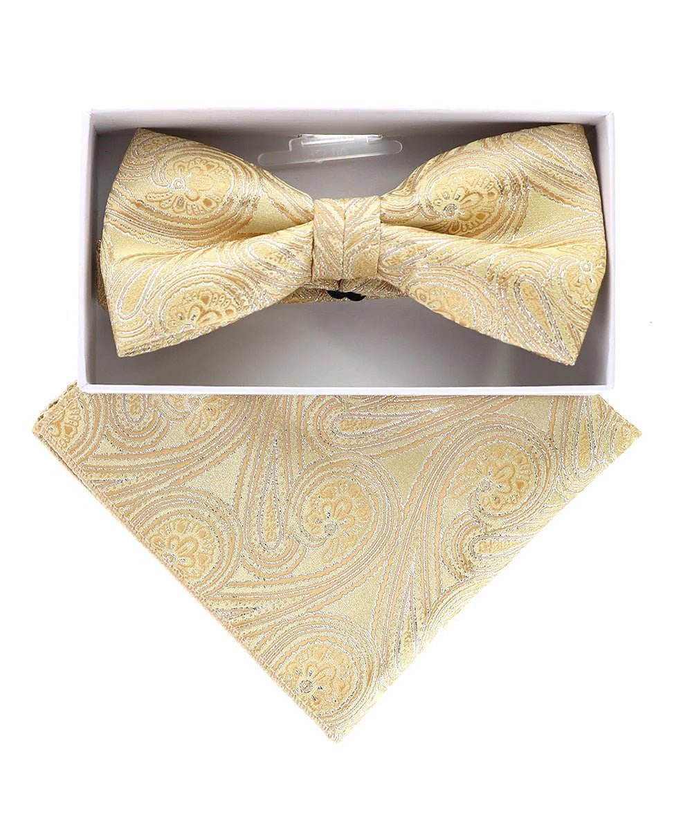 Vittorio Farina Men's Metallic Design Bow Tie & Pocket Square in Gift Box - bhm - 055 - Classy Cufflinks