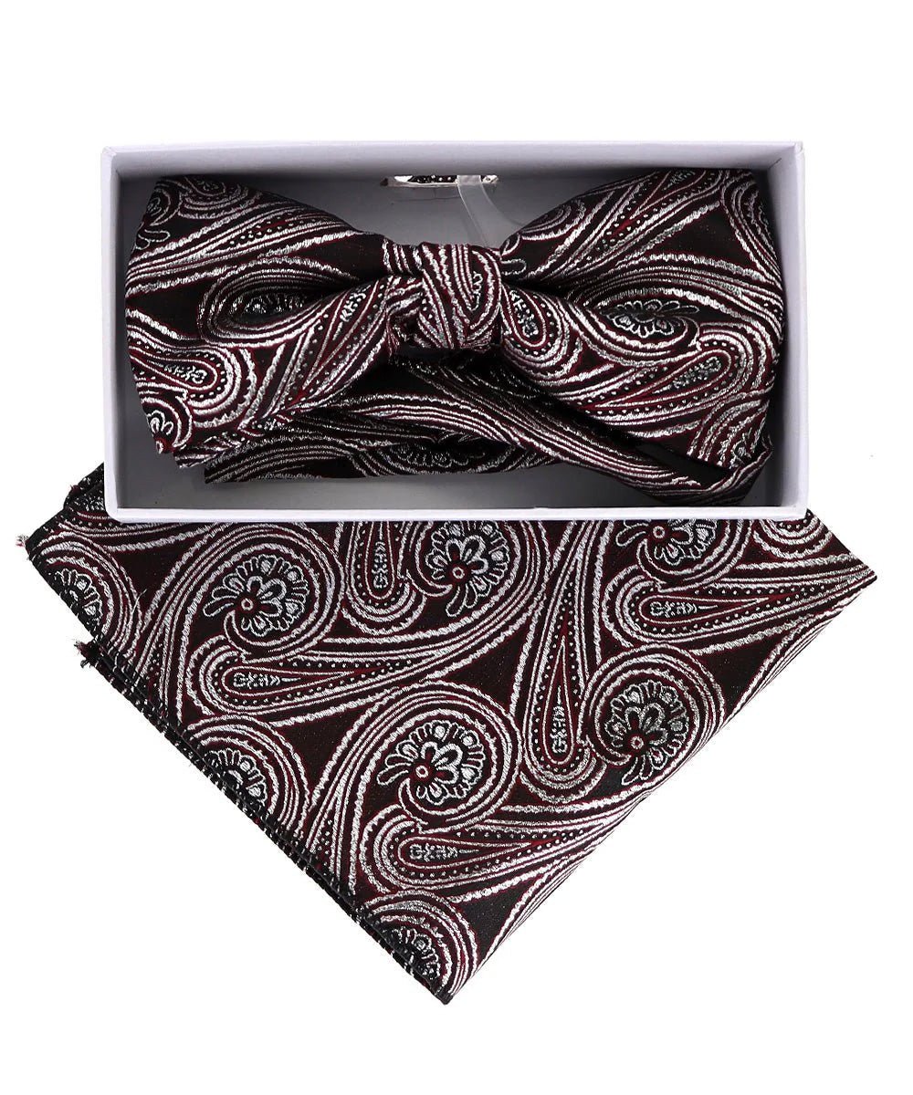 Vittorio Farina Men's Metallic Design Bow Tie & Pocket Square in Gift Box - bhm - 056 - Classy Cufflinks