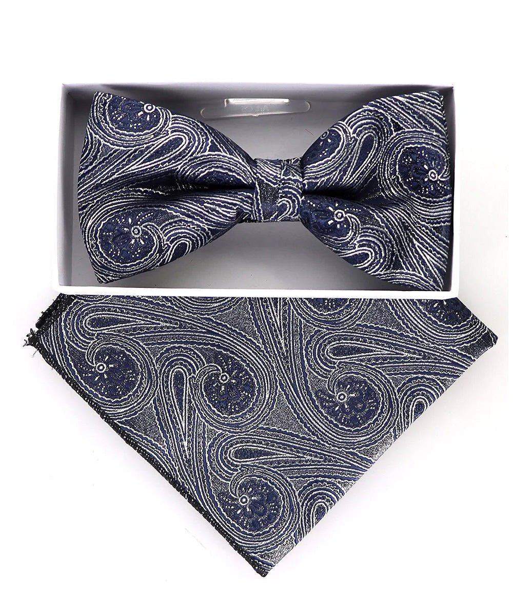 Vittorio Farina Men's Metallic Design Bow Tie &amp; Pocket Square in Gift Box - bhm - 057 - Classy Cufflinks