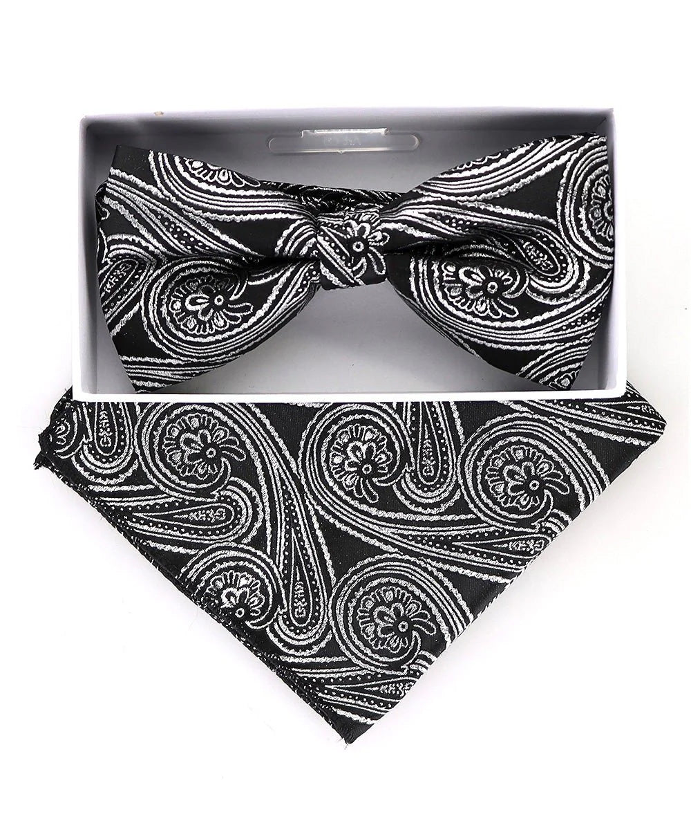 Vittorio Farina Men's Metallic Design Bow Tie &amp; Pocket Square in Gift Box - bhm - 058 - Classy Cufflinks