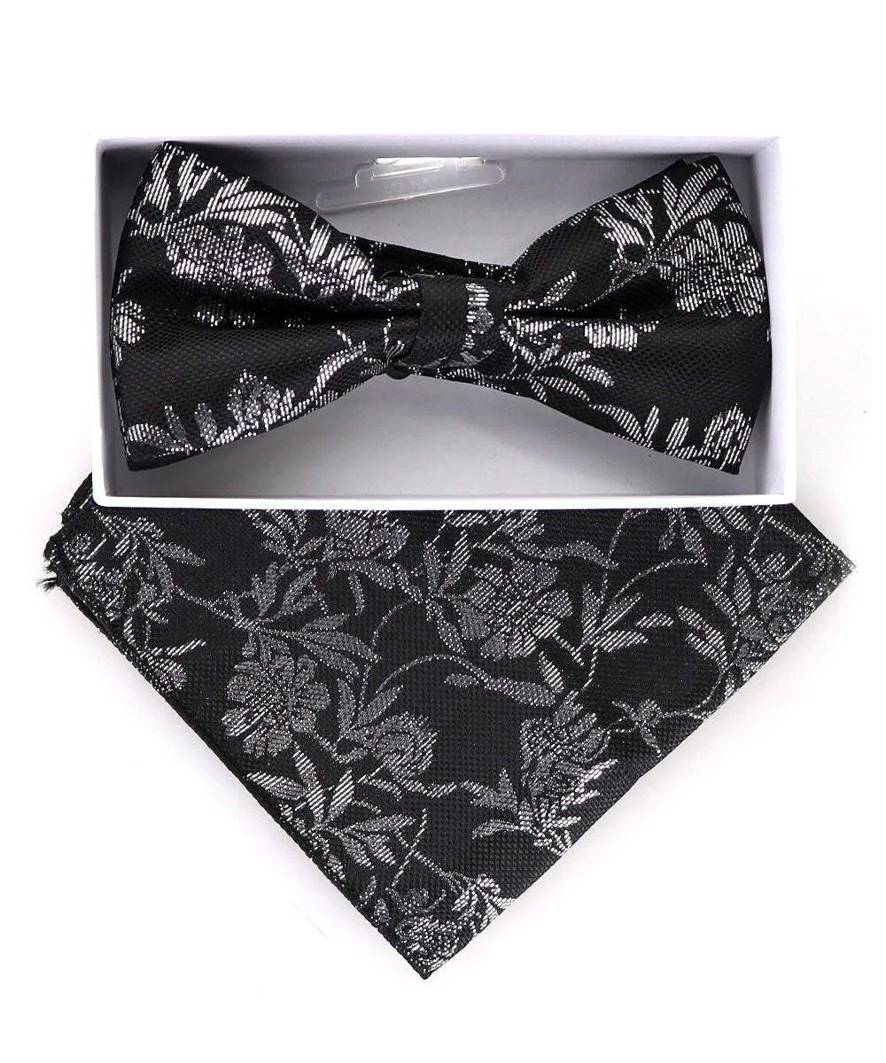 Vittorio Farina Men's Metallic Design Bow Tie &amp; Pocket Square in Gift Box - bhm - 059 - Classy Cufflinks