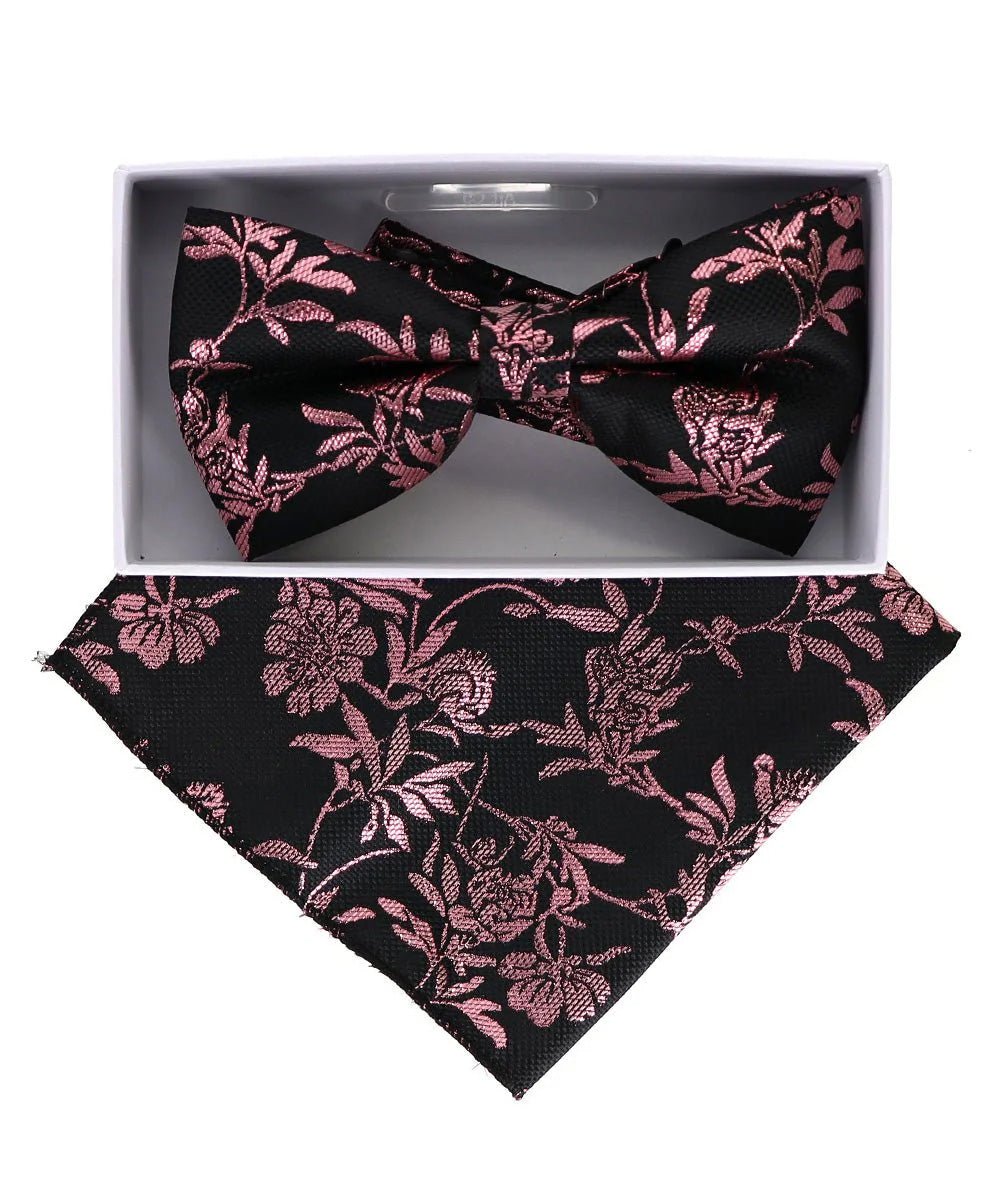 Vittorio Farina Men's Metallic Design Bow Tie &amp; Pocket Square in Gift Box - bhm - 060 - Classy Cufflinks