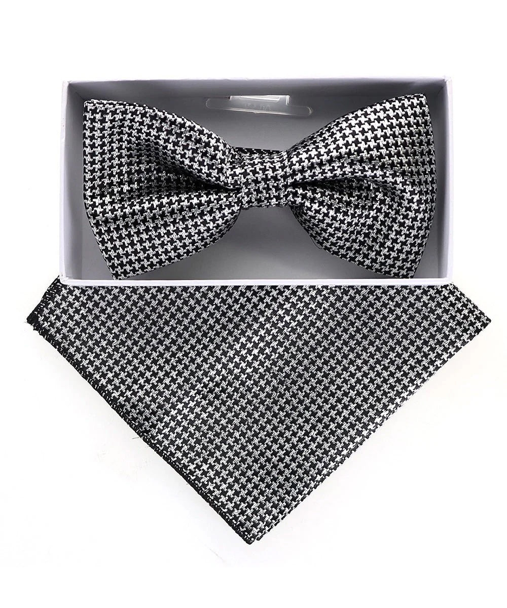 Vittorio Farina Men's Metallic Design Bow Tie & Pocket Square in Gift Box - bhm - 062 - Classy Cufflinks