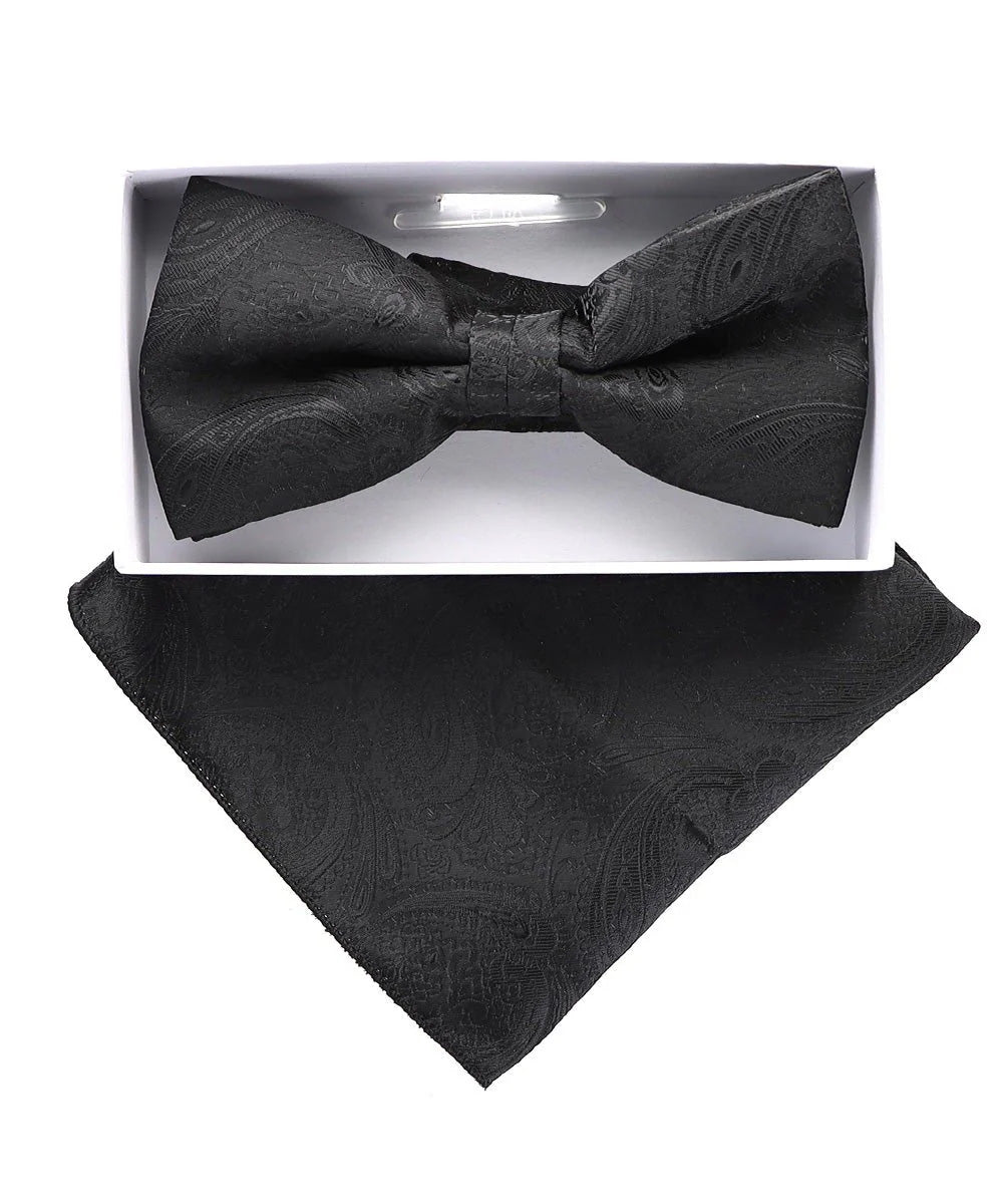 Vittorio Farina Men's Metallic Design Bow Tie &amp; Pocket Square in Gift Box - bhm - 065 - Classy Cufflinks