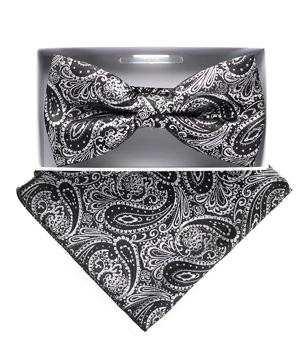 Vittorio Farina Men's Metallic Design Bow Tie &amp; Pocket Square in Gift Box - bhm - 066 - Classy Cufflinks