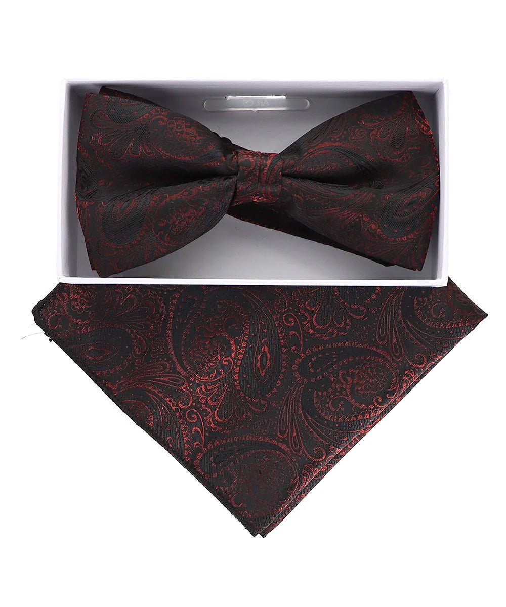 Vittorio Farina Men's Metallic Design Bow Tie &amp; Pocket Square in Gift Box - bhm - 067 - Classy Cufflinks