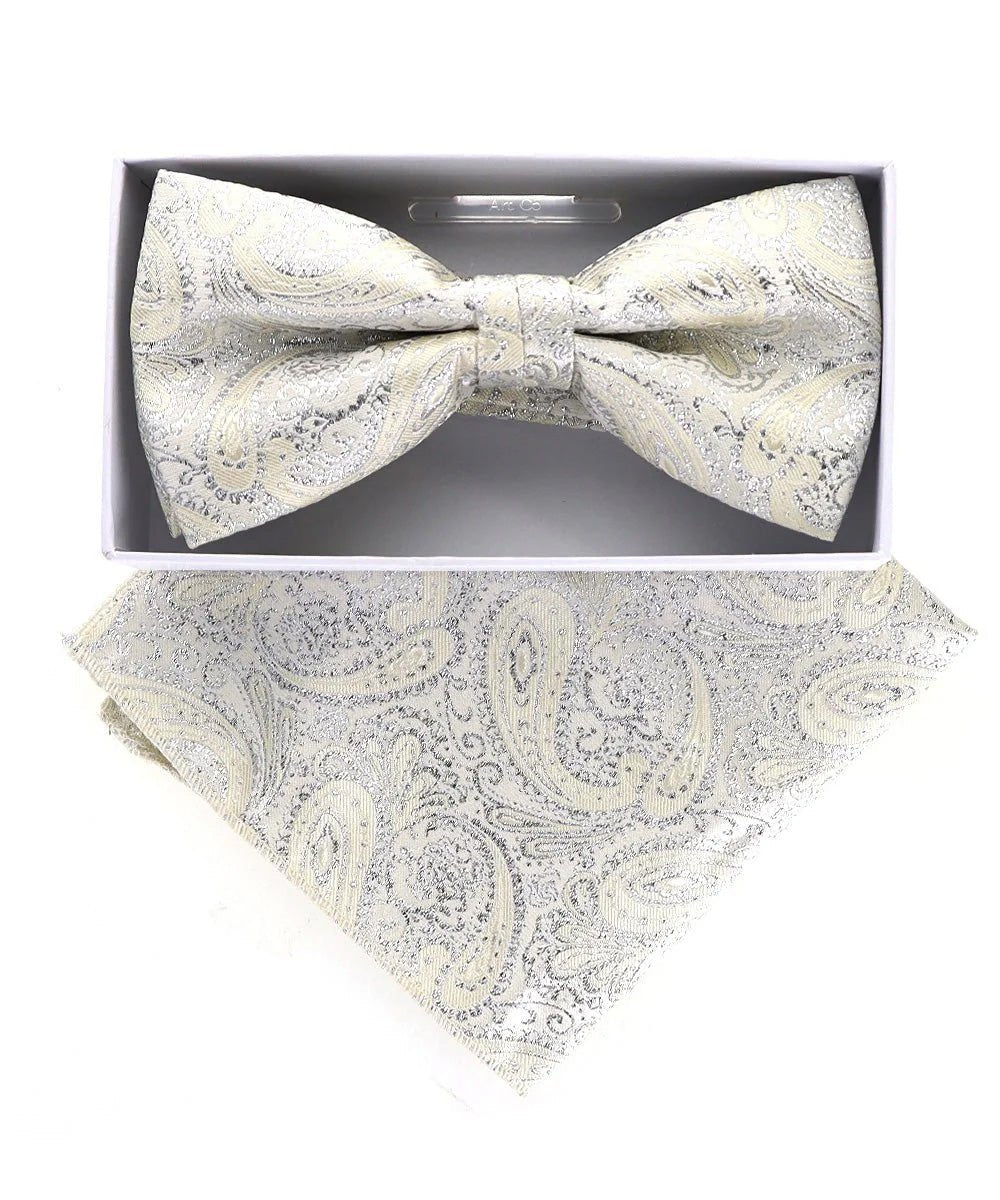 Vittorio Farina Men's Metallic Design Bow Tie &amp; Pocket Square in Gift Box - bhm - 068 - Classy Cufflinks