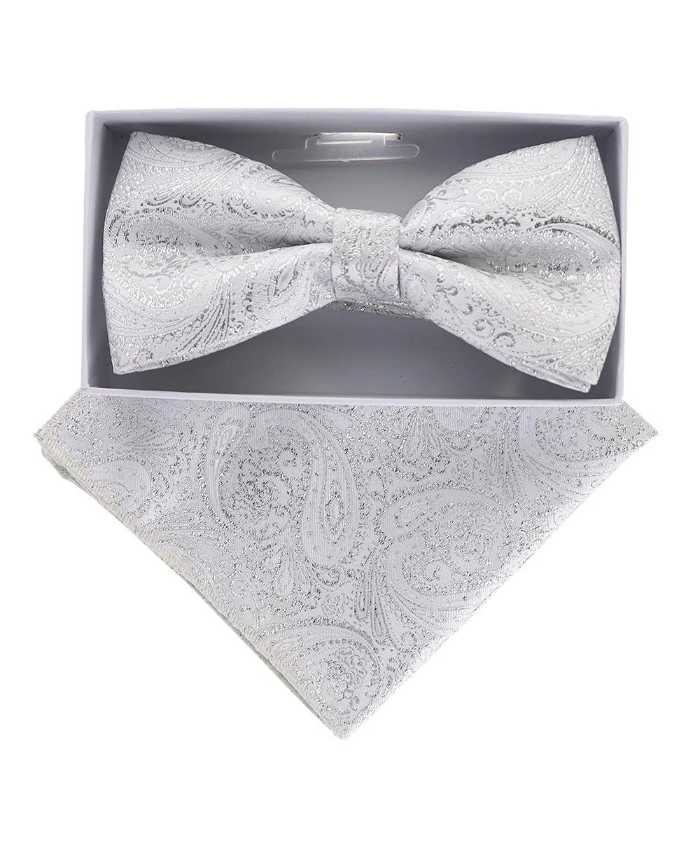 Vittorio Farina Men's Metallic Design Bow Tie & Pocket Square in Gift Box - bhm - 069 - Classy Cufflinks