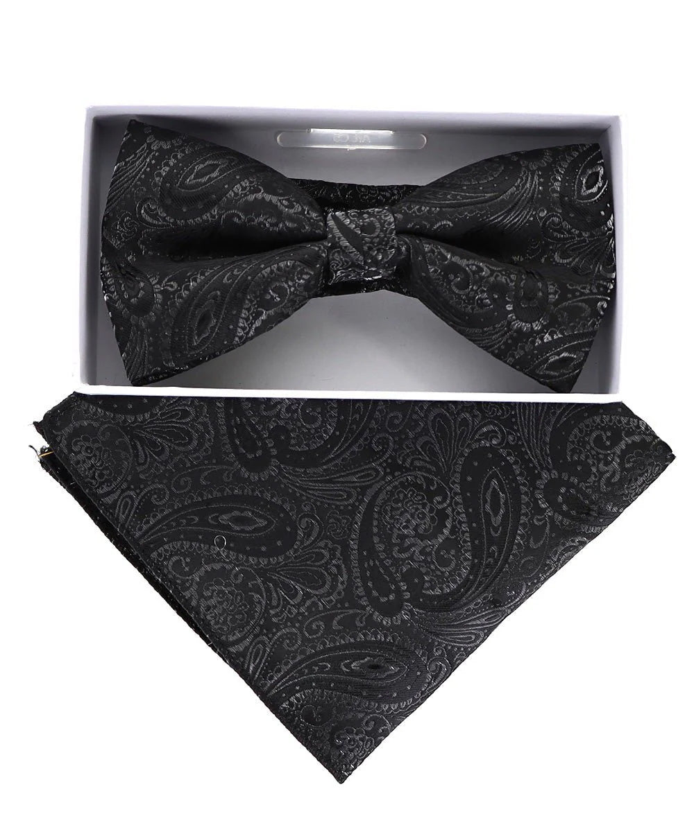 Vittorio Farina Men's Metallic Design Bow Tie &amp; Pocket Square in Gift Box - bhm - 070 - Classy Cufflinks